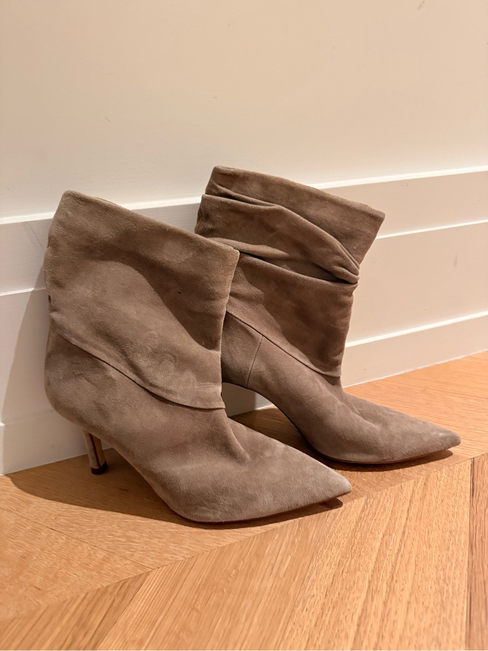 Zara Taupe Suede Pointed Ankle Booties